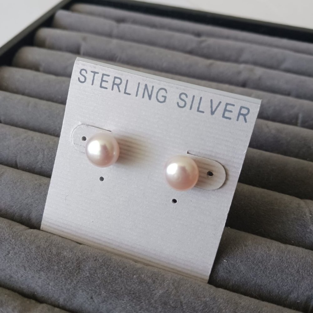 Freshwater Blush Pearl 9 mm Sterling Silver 925 Stud Earrings